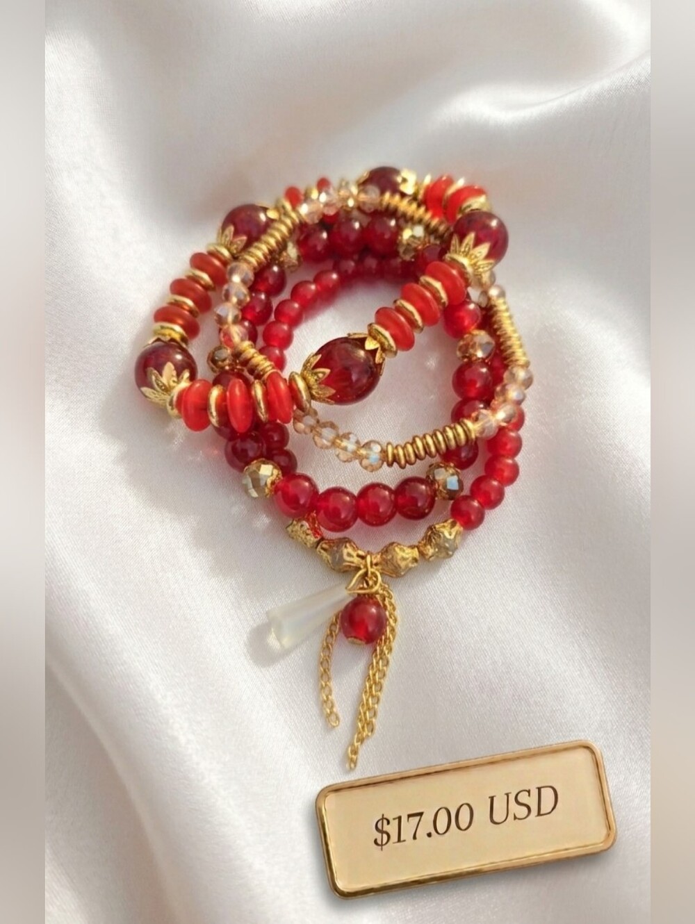 ✨ Venetian Red & Champagne Gold Artisan Stack – $17 ✨
